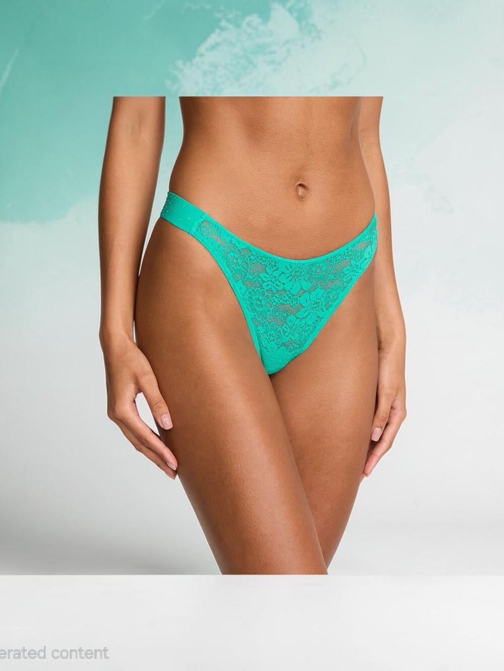 Victoria's Secret Lace High-Cut Thong - Teal Green Size Large